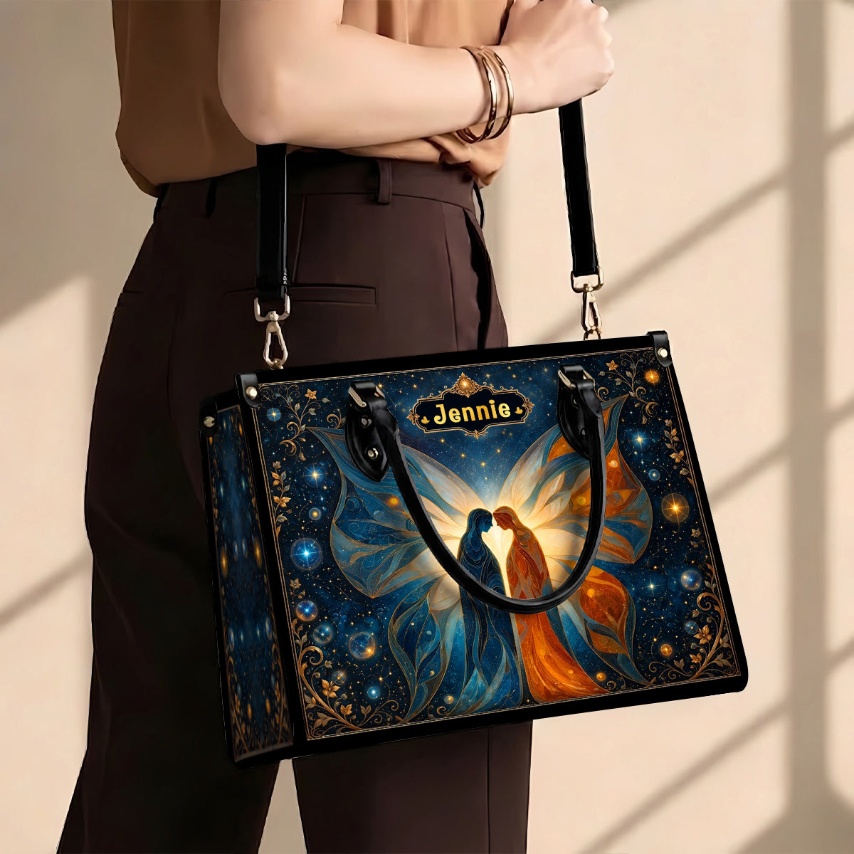 Twin Souls Embrace Personalized Leather Bag