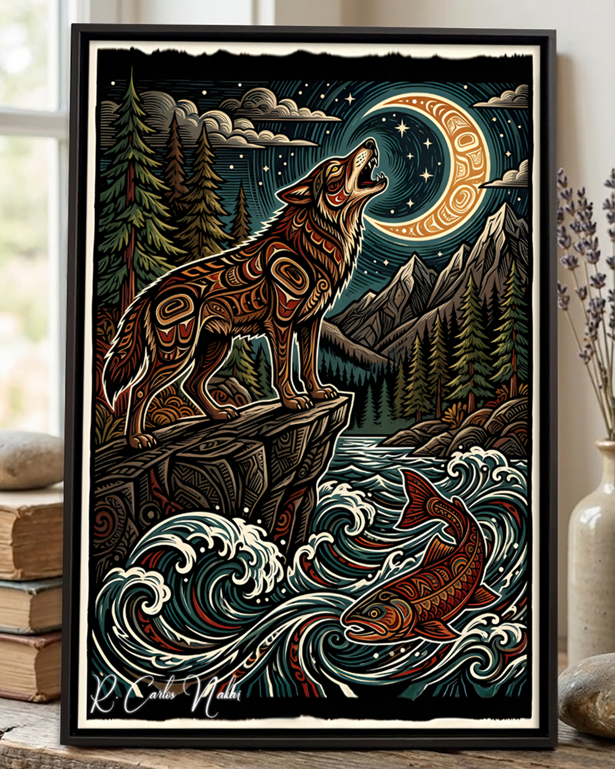 Native Wolf Art Poster - Canvas