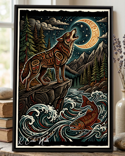 Native Wolf Art Poster - Canvas