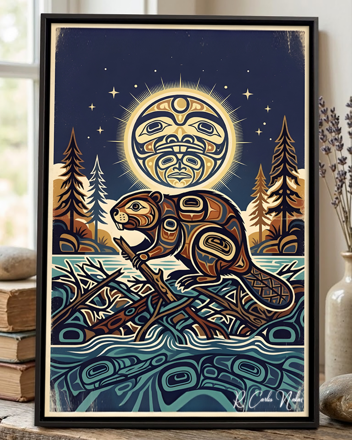 Native Beaver Art Poster - Canvas
