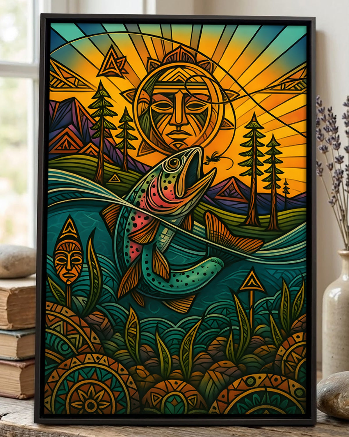 Native Salmon Art Poster - Canvas