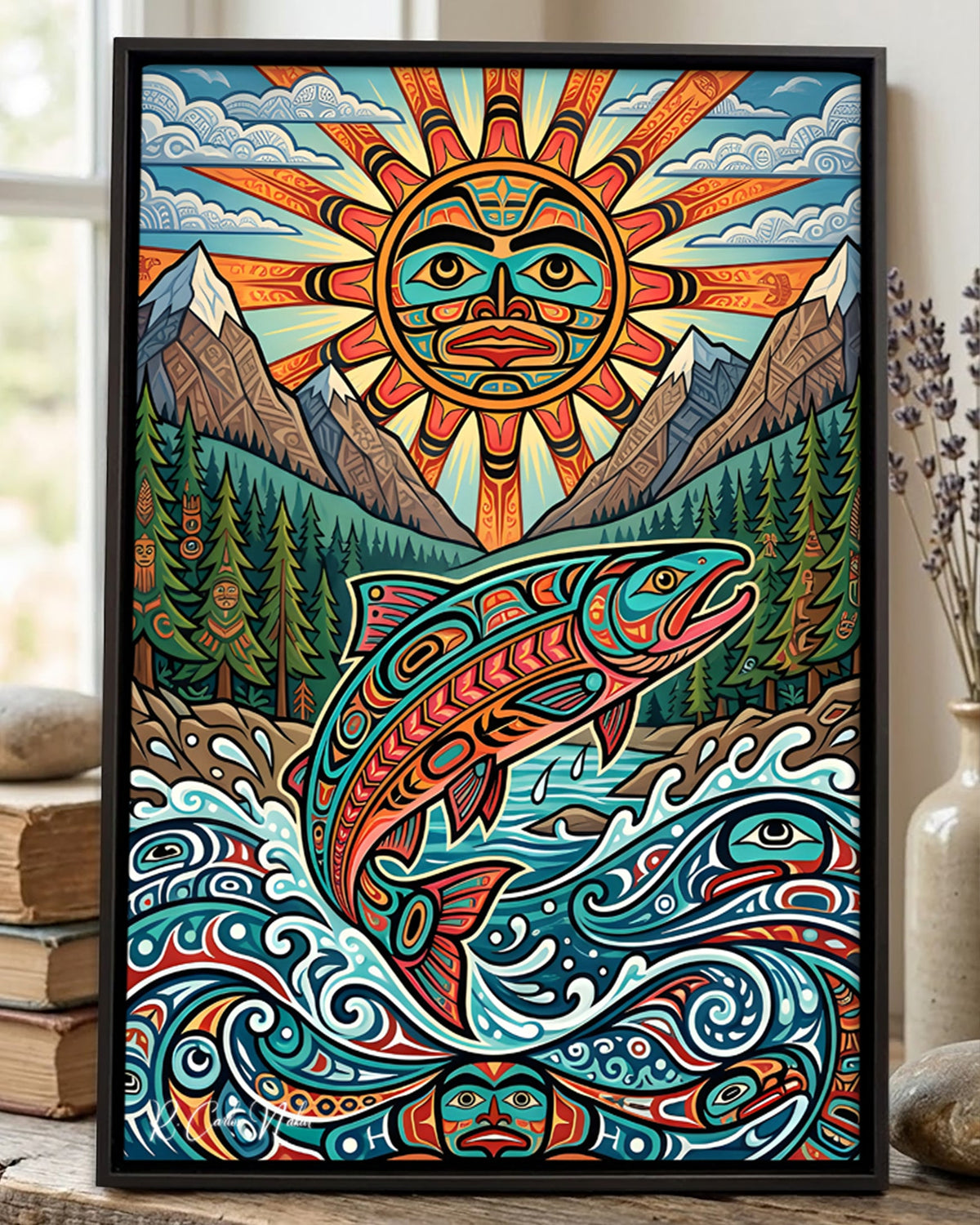 Native Salmon Art Poster - Canvas