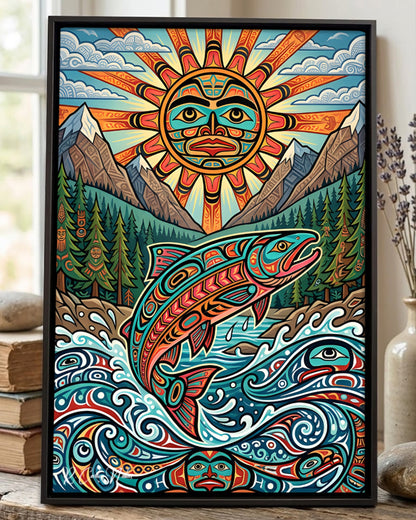 Native Salmon Art Poster - Canvas