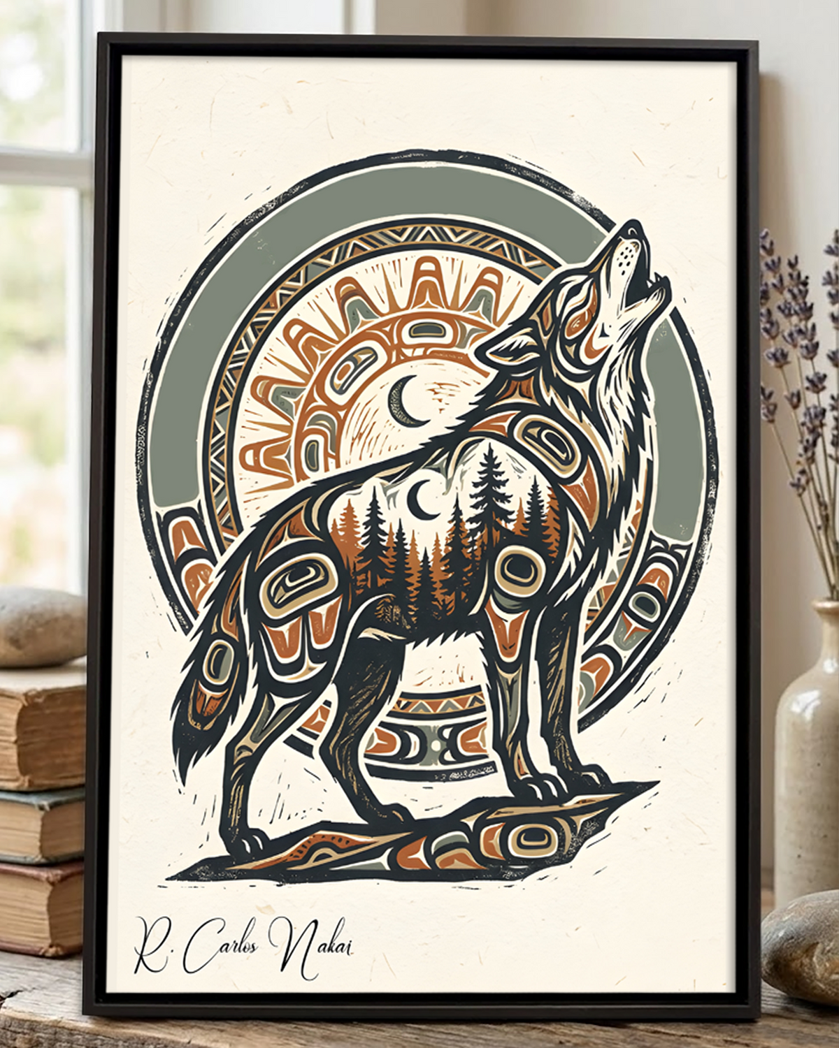 Native Wolf Art Poster - Canvas