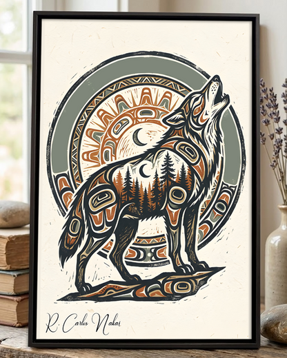Native Wolf Art Poster - Canvas