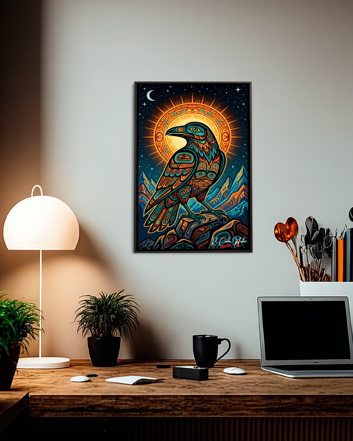 Native Raven Art Poster - Canvas