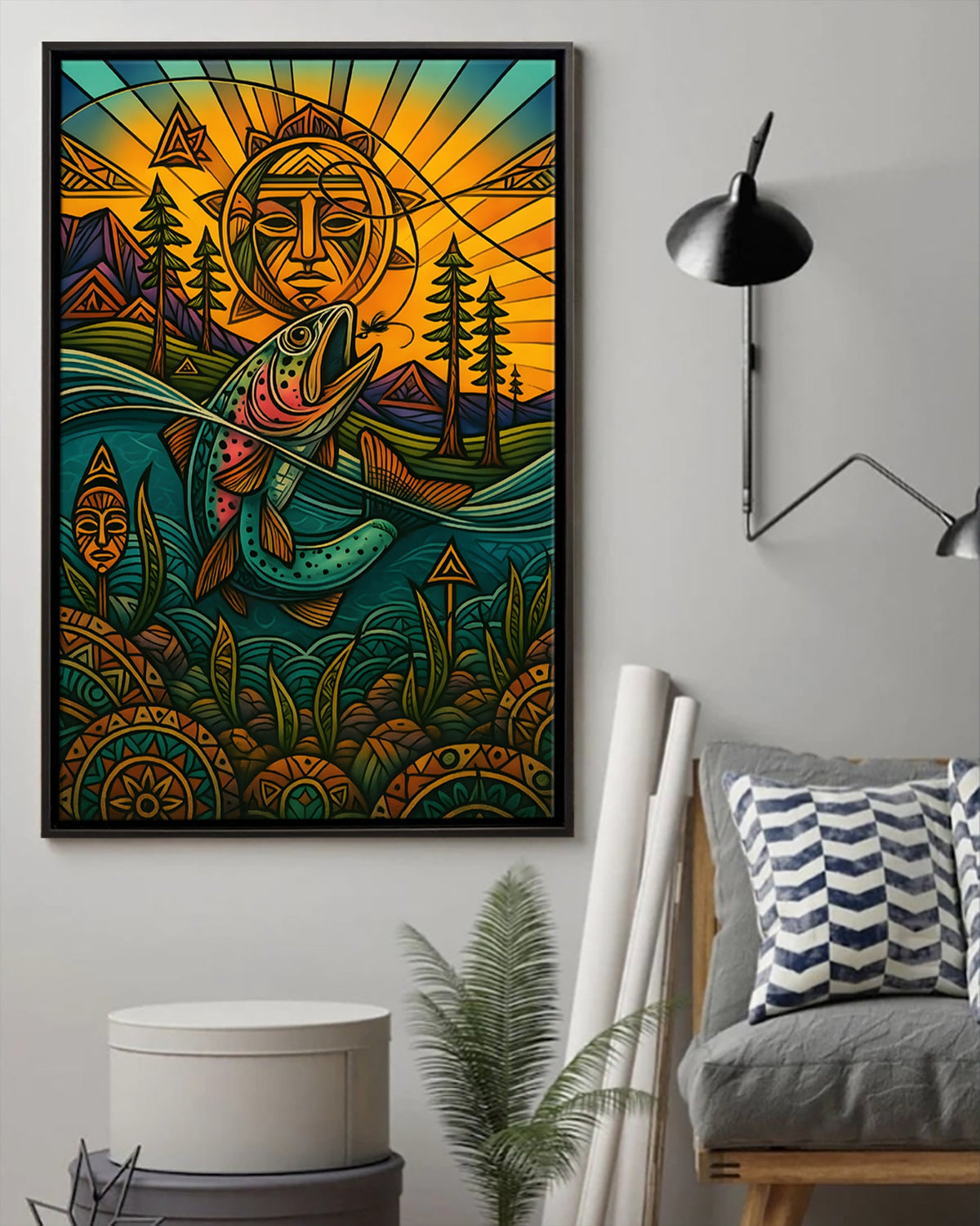 Native Salmon Art Poster - Canvas