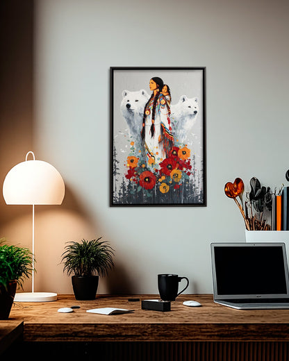 Strength of the Bear and Blossoms Poster - Canvas