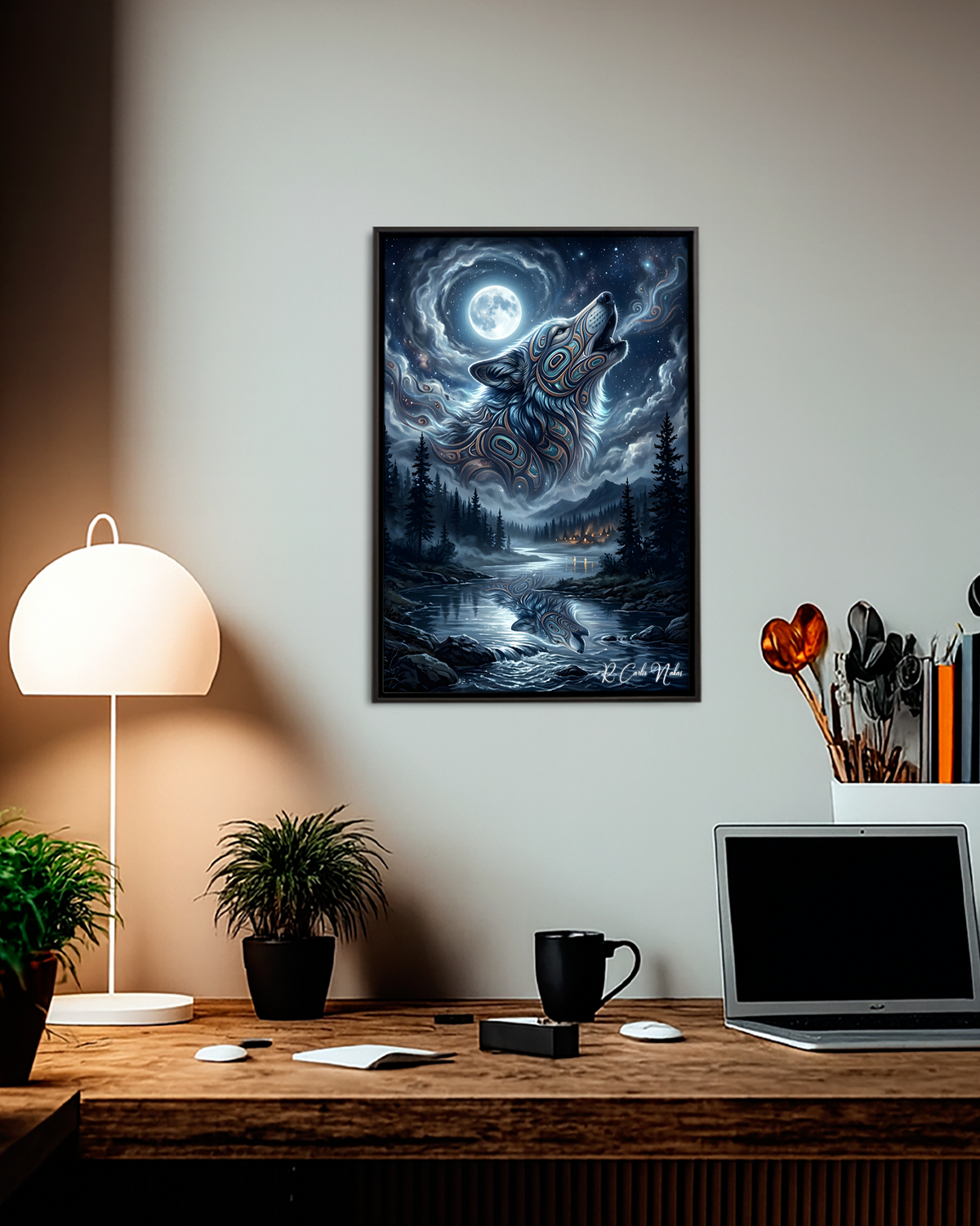 Native Wolf Art Poster - Canvas