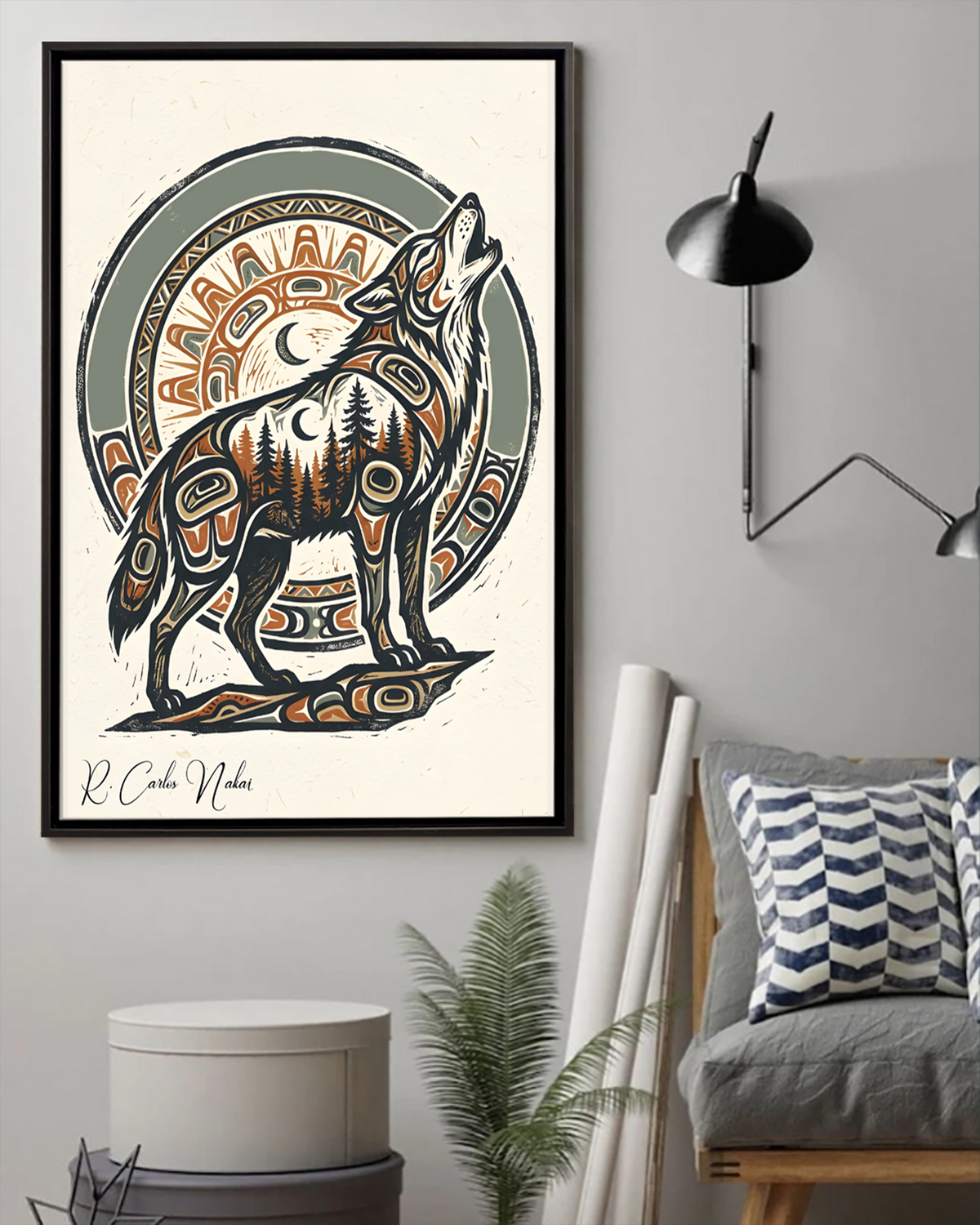 Native Wolf Art Poster - Canvas