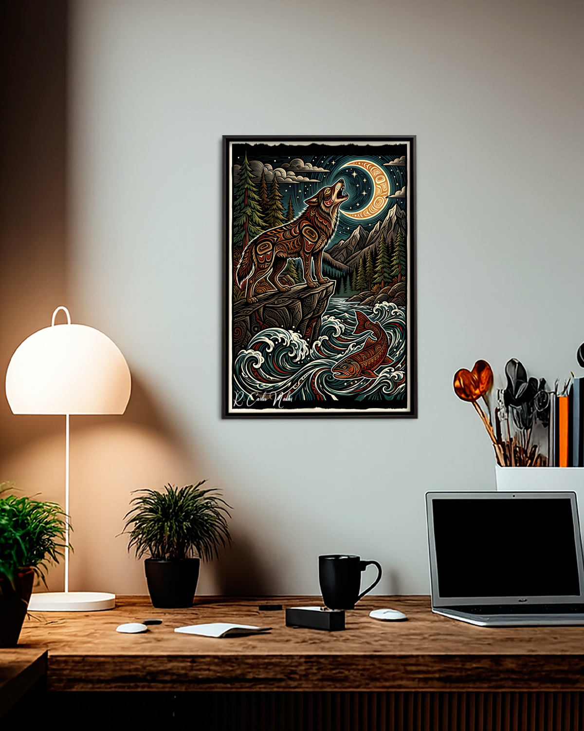 Native Wolf Art Poster - Canvas