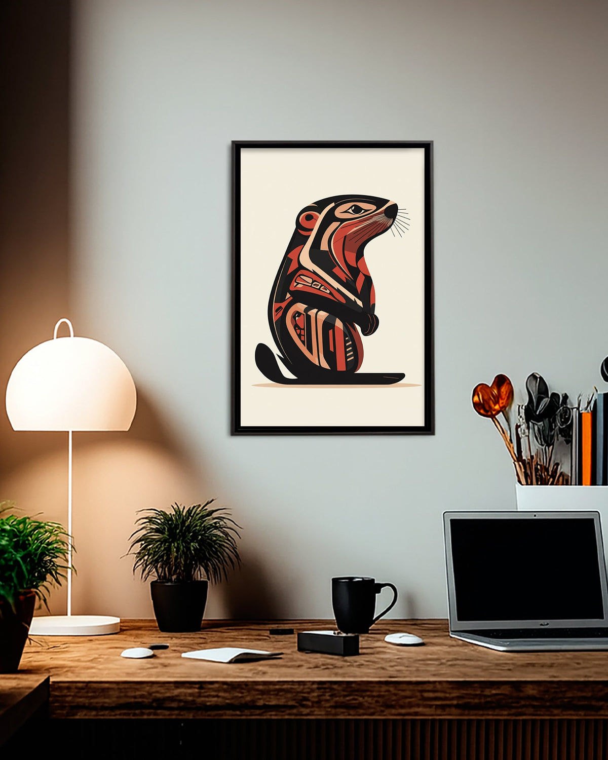Native Beaver Art Poster - Canvas