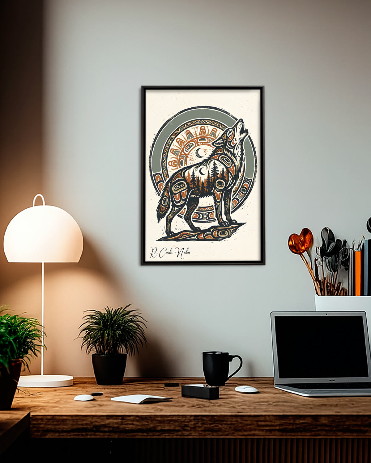 Native Wolf Art Poster - Canvas