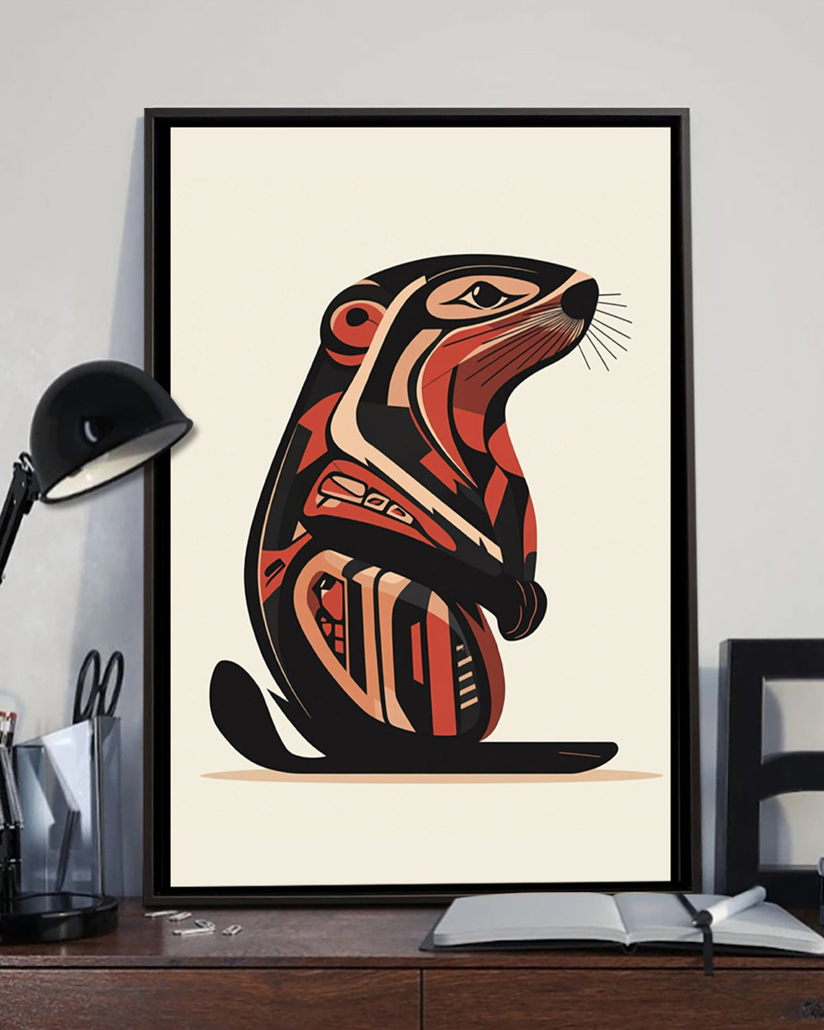 Native Beaver Art Poster - Canvas