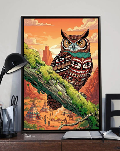 Native Owl Art Poster - Canvas