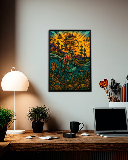 Native Salmon Art Poster - Canvas