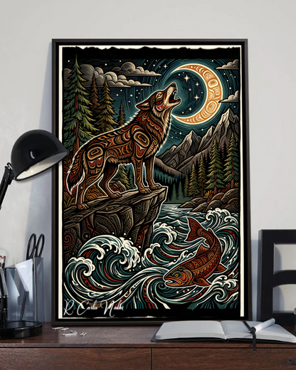 Native Wolf Art Poster - Canvas