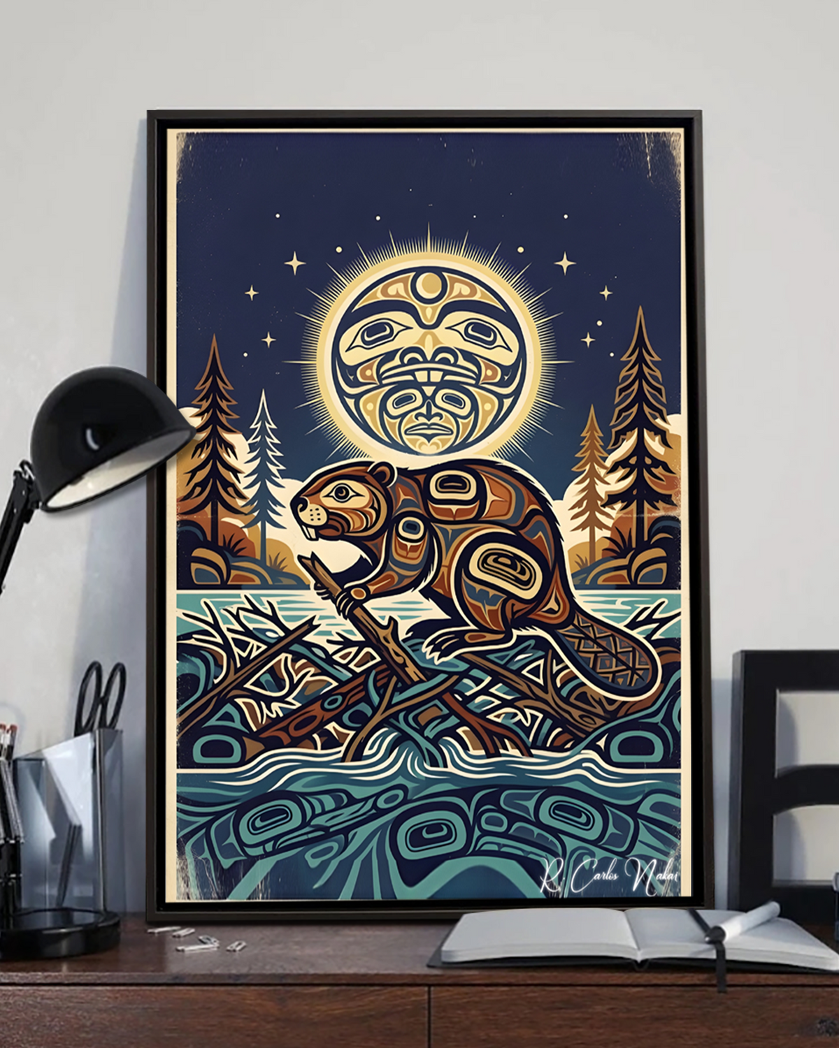 Native Beaver Art Poster - Canvas