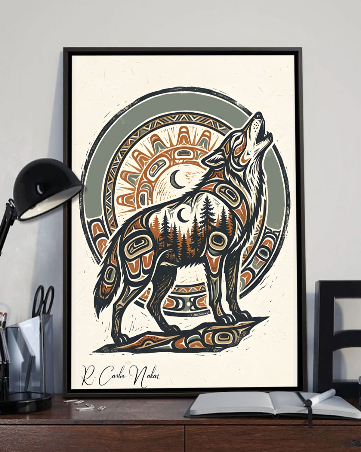 Native Wolf Art Poster - Canvas