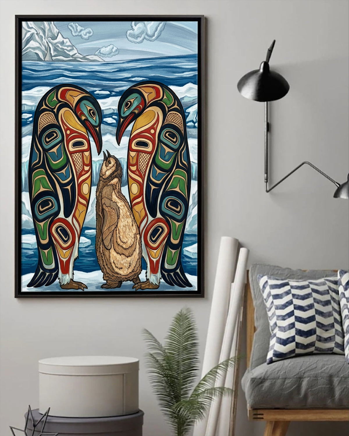 Native Penguin Art Poster - Canvas