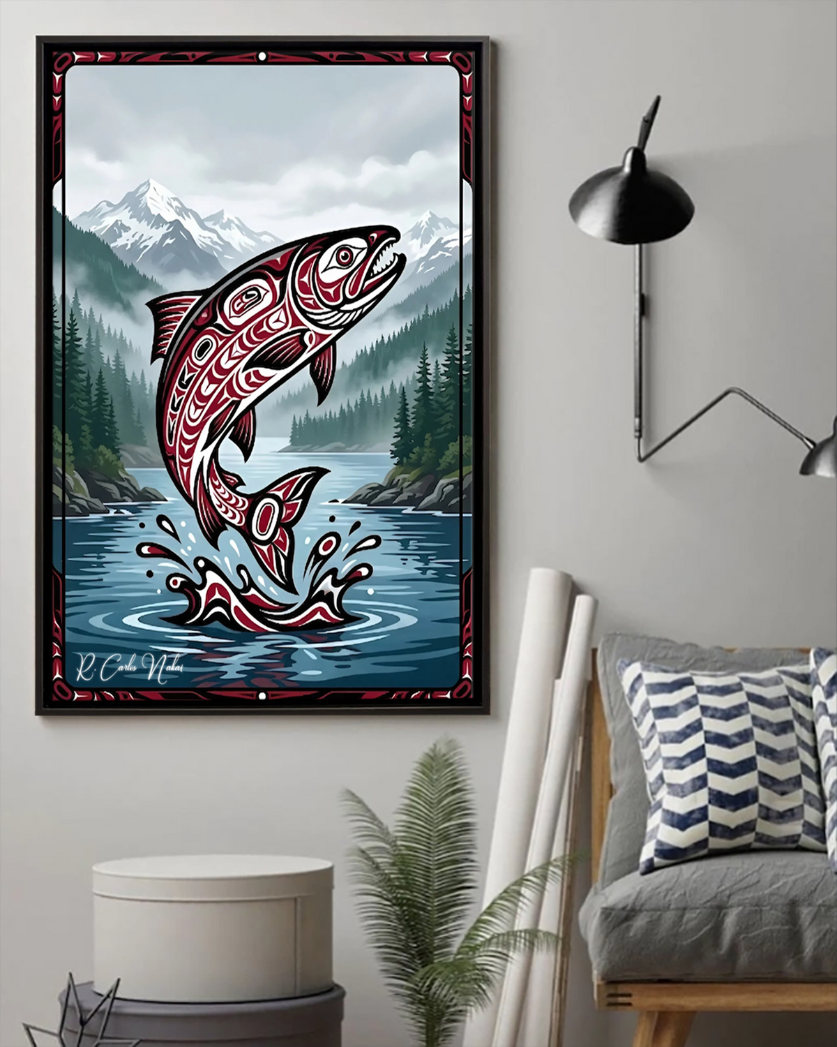 Native Salmon Art Poster - Canvas