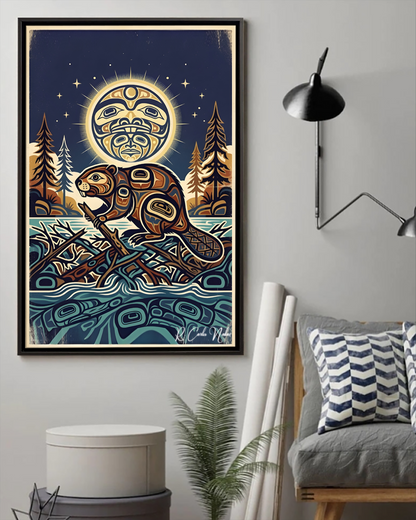 Native Beaver Art Poster - Canvas