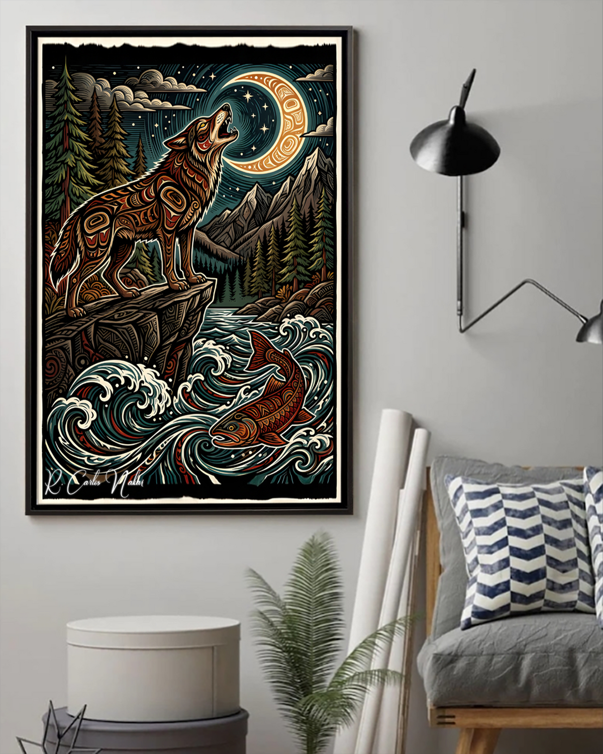 Native Wolf Art Poster - Canvas