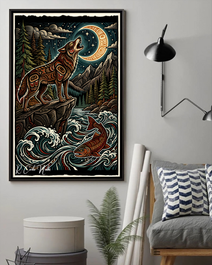 Native Wolf Art Poster - Canvas