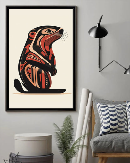 Native Beaver Art Poster - Canvas
