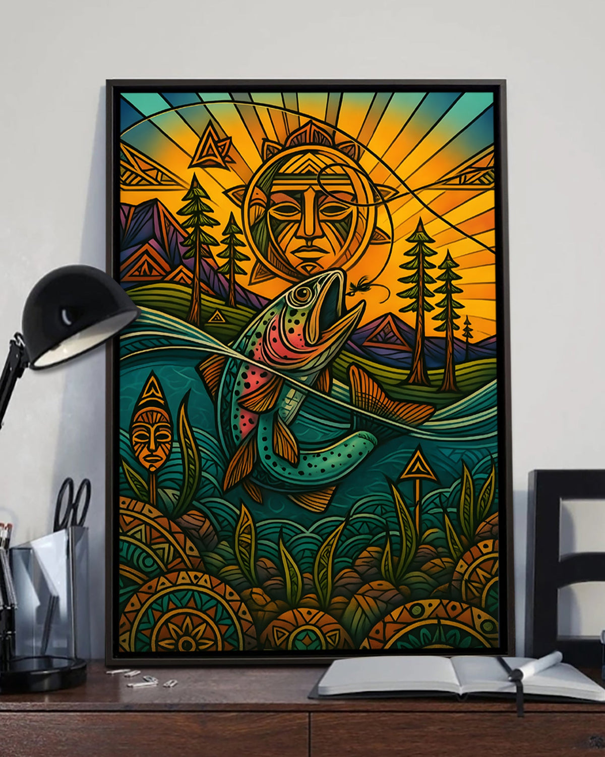 Native Salmon Art Poster - Canvas
