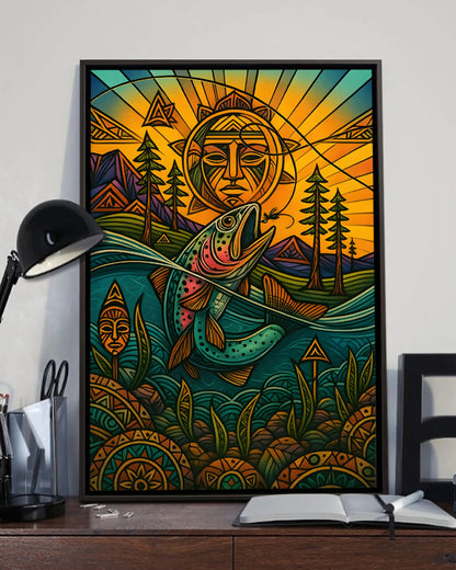 Native Salmon Art Poster - Canvas