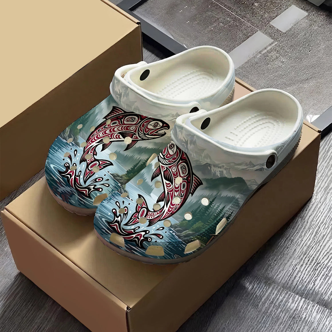 Native Salmon Art Clogs Shoes for Adults & Kids