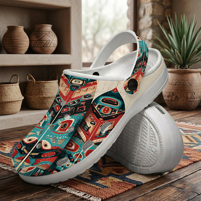 Native Leather Pattern Clogs Shoes for Adults & Kids