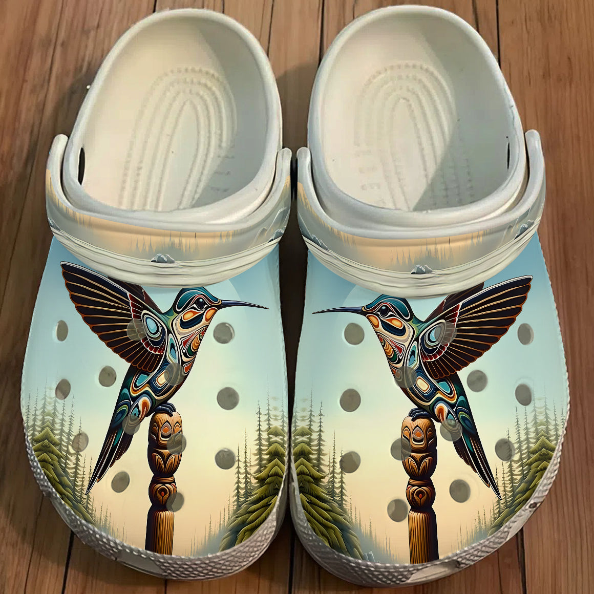 Native Hummingbird Art Clogs Shoes for Adults & Kids