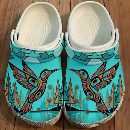 Native Hummingbird Art Pattern Clogs Shoes for Adults & Kids