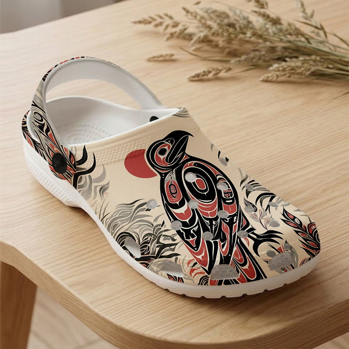 Native Raven Art Clogs Shoes for Adults & Kids