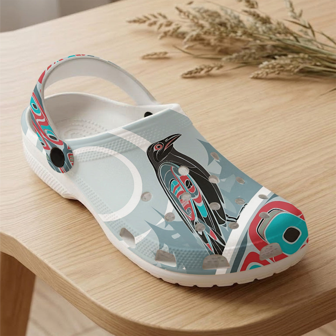Native Raven Art Clogs Shoes for Adults & Kids