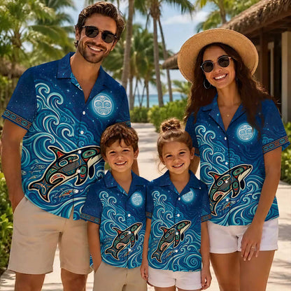 Native Orca Pattern Hawaiian Shirt for Adults & Kids