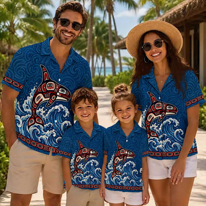 Native Orca Pattern Hawaiian Shirt for Adults & Kids