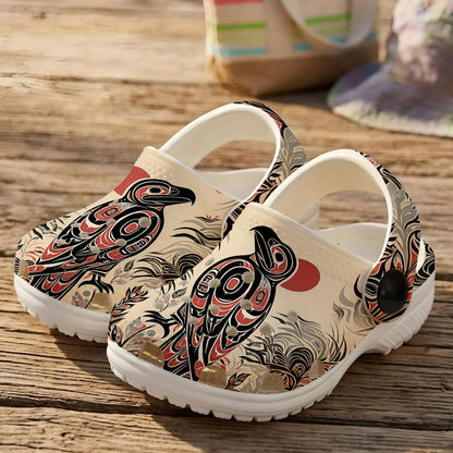 Native Raven Art Clogs Shoes for Adults & Kids