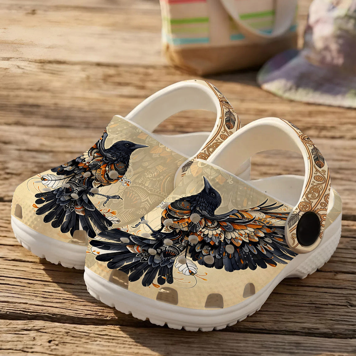 Native Raven Art Clogs Shoes for Adults & Kids