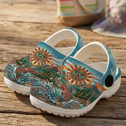 Native Salmon Art Clogs Shoes for Adults & Kids