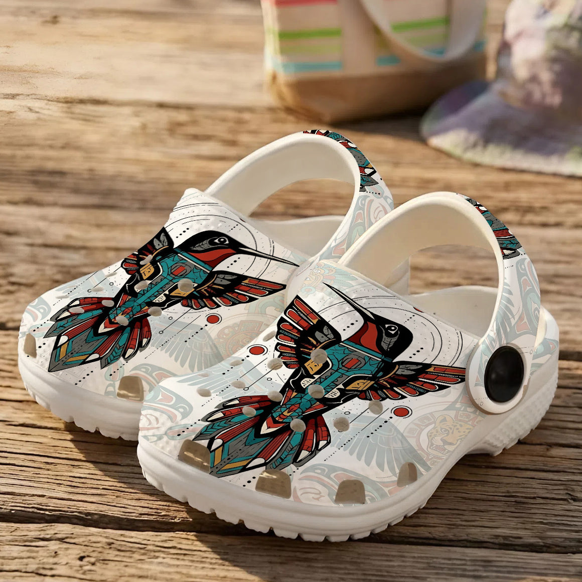 Native Hummingbird Pattern Clogs Shoes for Adults & Kids