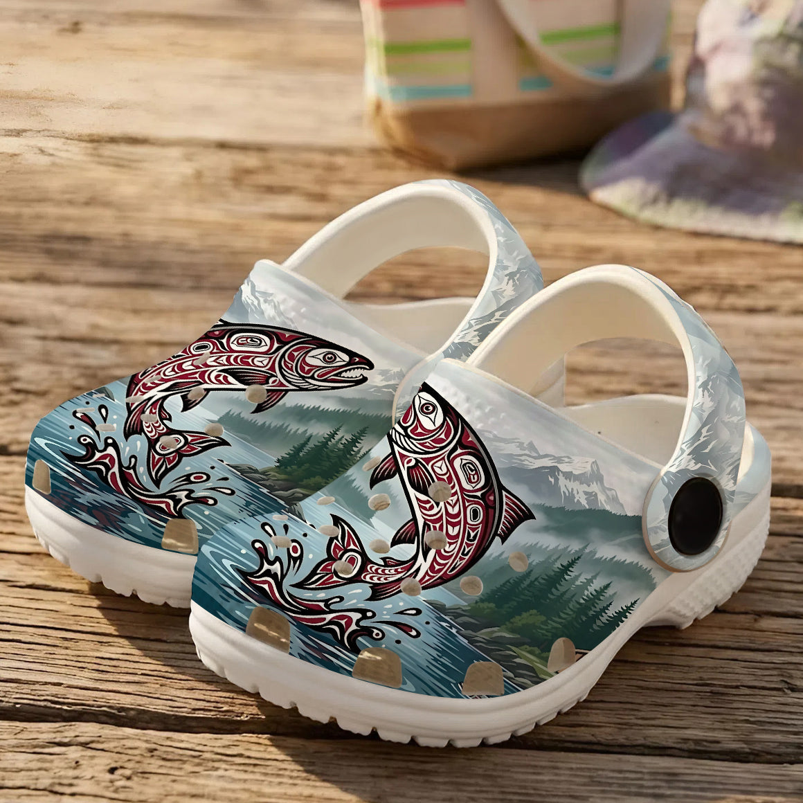 Native Salmon Art Clogs Shoes for Adults & Kids