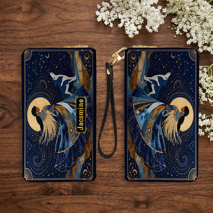 Moonlit Wolf Woman Personalized Leather Bag