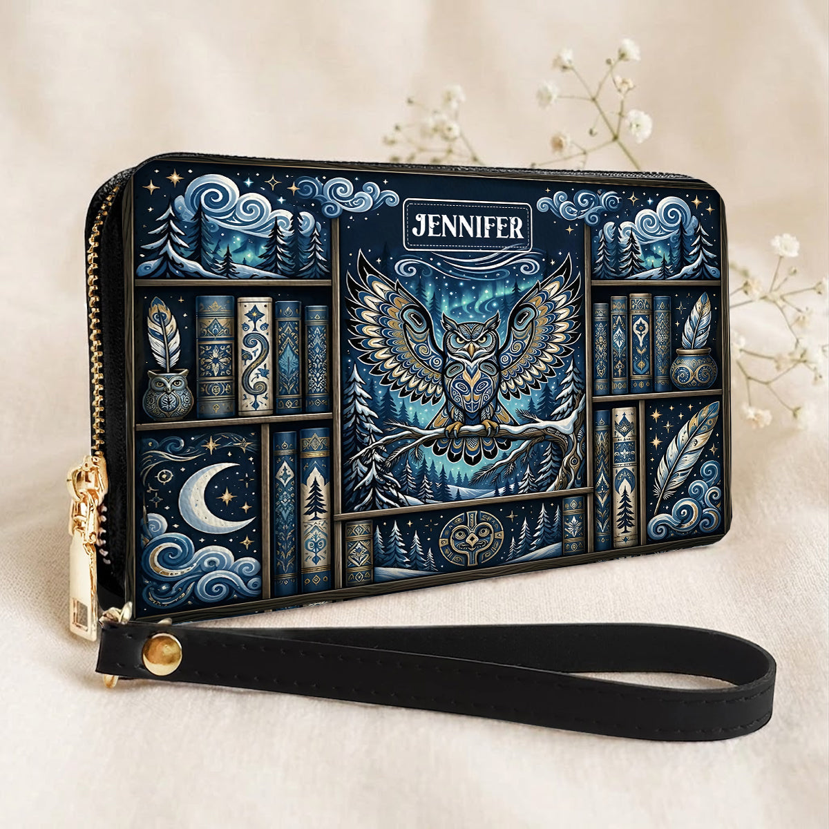 Celestial Owl Wisdom Personalized Leather Bag