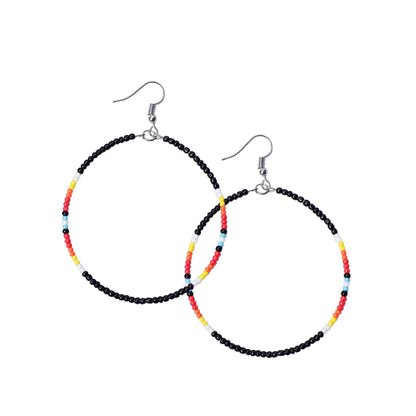 SALE 50% OFF - Black Round Pattern Beaded Handmade Hoop Earrings For Women
